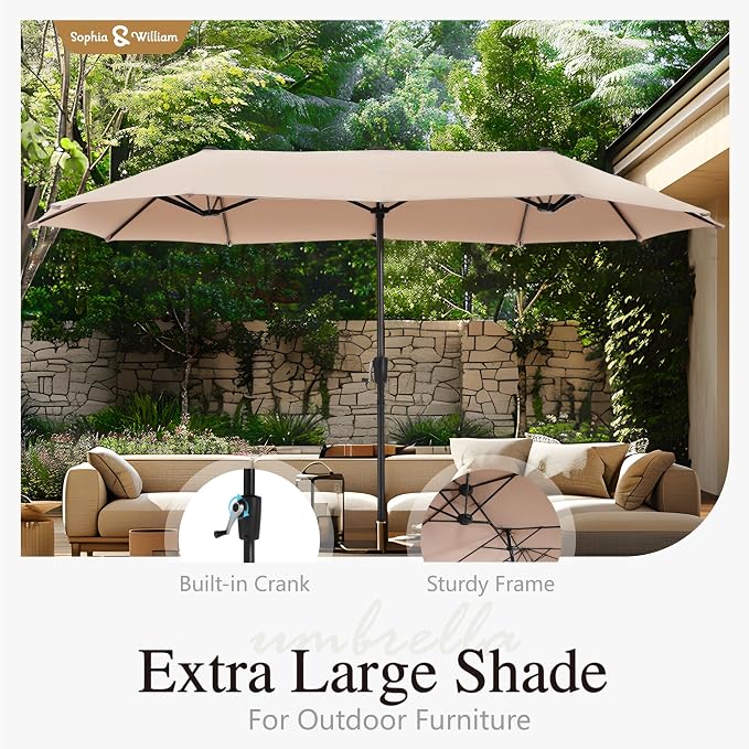 Sophia & William Patio Dining Set, 13ft Umbrella, Swivel Chairs, Beige | Seats 6, Cushions