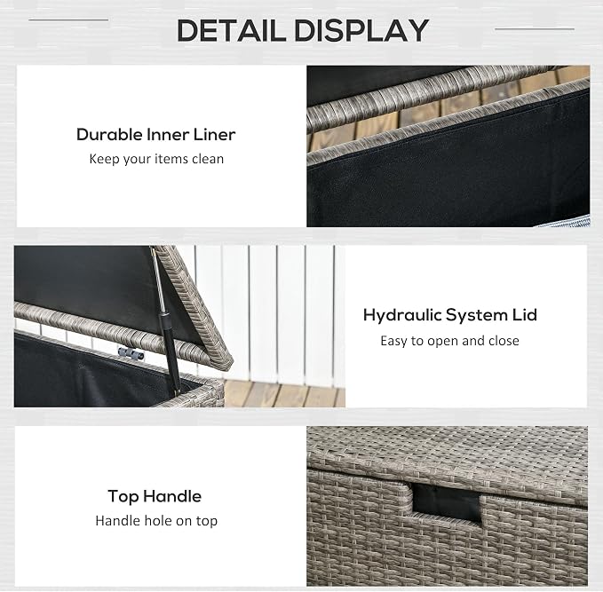 113 Gallon Deck Box, Rattan Outdoor Storage Box, Waterproof Storage Container for Indoor, Patio Furniture Cushions, Pool Toys, Garden Tools, Gray
