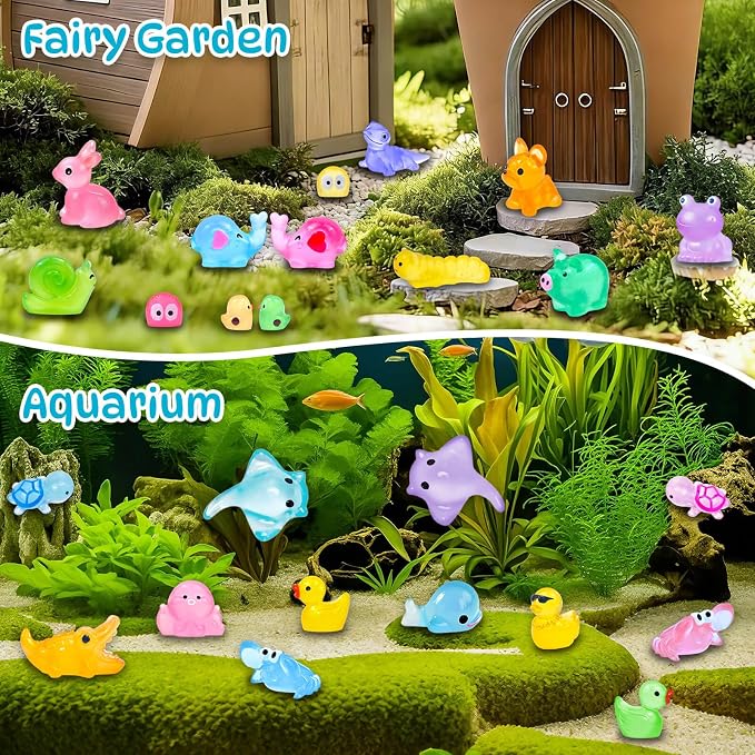 120 Pcs Luminous Mini Resin Animal Figures Glow in the Dark Small Little Tiny Ducks Animal Miniature Figurines for Crafts Fairy Garden Accessories Micro Landscape Decoration