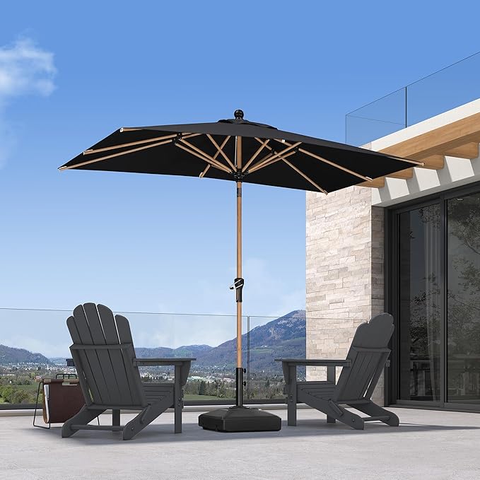 PURPLE LEAF 5' x 8' Patio Umbrella Outdoor Table Umbrella Aluminum Market Umbrella with Push Button Tilt & 8 Sturdy Ribs and Crank Rectangular Outdoor Umbrellas for Garden Patio Lawn, Black