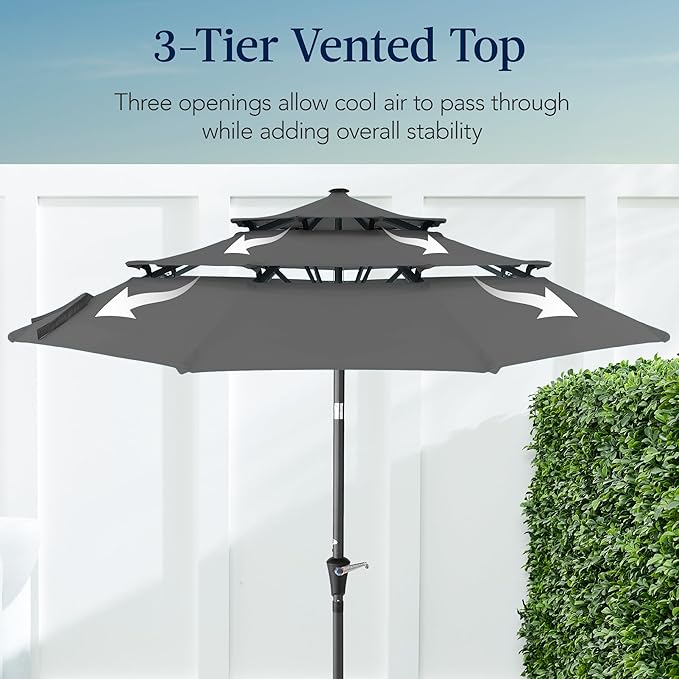 Best Choice Products 10ft 3-Tier Market Patio Umbrella, Outdoor Sun Shade with Tilt, Crank Lift, 8 Ribs for Backyard, Deck, Poolside