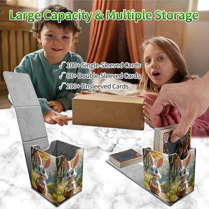 Bunter Osterhase Card Deck Box for MTG, Personalized Card Storage Case Fits 120+ Sleeved Cards, Premium Leather TCG Box with Strong Magnetic Closure for Magic, CCG, PTCG, Baseball Cards
