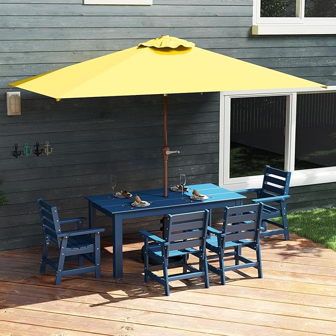 GREENVINES 6.5X10 FT Rectangular-Patio-Umbrella | Outdoor-Table-Umbrellas | 6 Sturdy Steel Ribs | Push Button Tilt & Crank | Waterproof | Market Umbrella | for Pool Backyard Garden Deck | Yellow