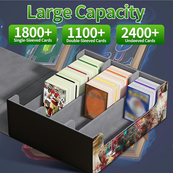 Large Card Deck Box for MTG, Fits 1200+ Sleeved Cards, PU Leather Storage Case with Strong Magnetic Closure, Multiple Colors for TCG CCG Baseball Card Collections, Brown Bighorn Sheep