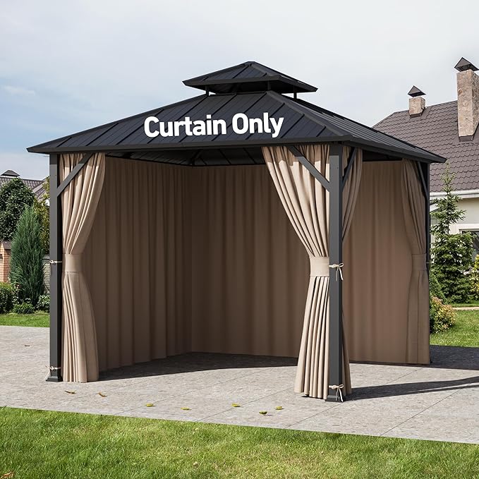 Covered Outdoor Gazebo Curtain Replacement Universal 4-Panel Sidewalls 8' x 8', Outdoor Gazebo Privacy Curtains with Zipper, Replacement for Outdoor, Patio Canopy, Garden and Backyard (Curtain Only)
