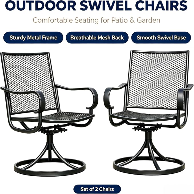 Outdoor Swivel Rocker Dining Chair Set of 2, Textilene High Back, Metal Frame, All Weather Patio Furniture for Backyard, Lawn, Deck and Porch