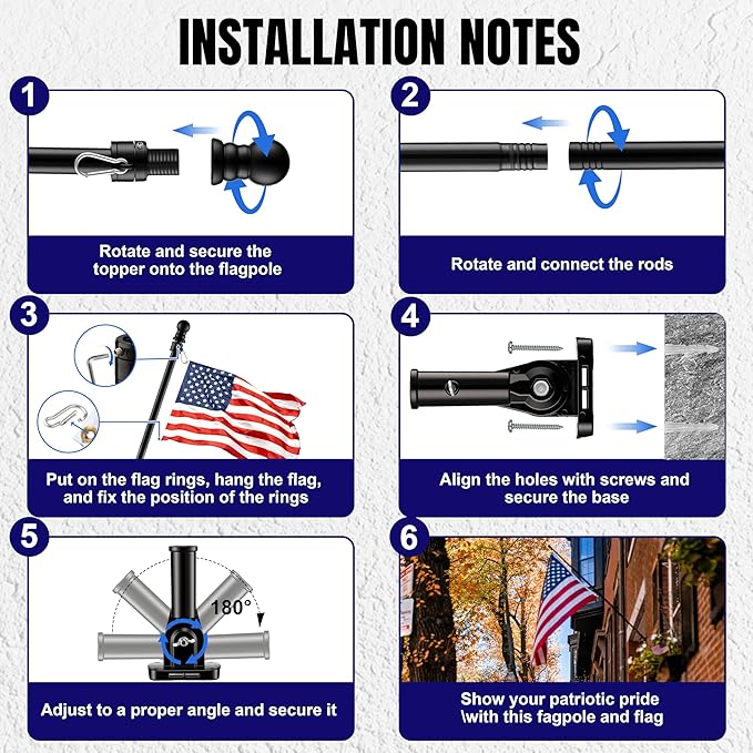American Flag 3x5 Ft with Pole for Outside, Heavy Duty Nylon and 6 Ft No Tangle Black Flagpole Kit, Fade Resistant and Waterproof with Embroidered Stars, Sewn Stripes, Brass Grommets