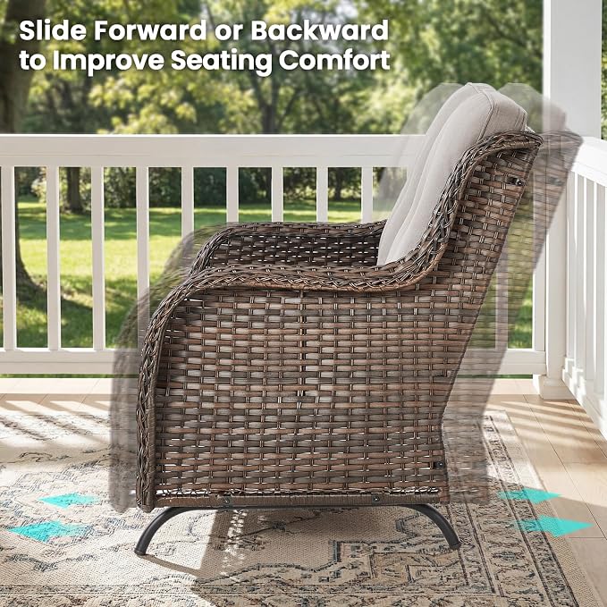 Patio Loveseat Sofa, Outdoor Wicker Loveseat with Luxury Thick Cushion, All-Weather Patio Furniture Set, Outdoor Glider Bench for Garden Balcony Backyard(Brown Wicker/Beige Cushion)