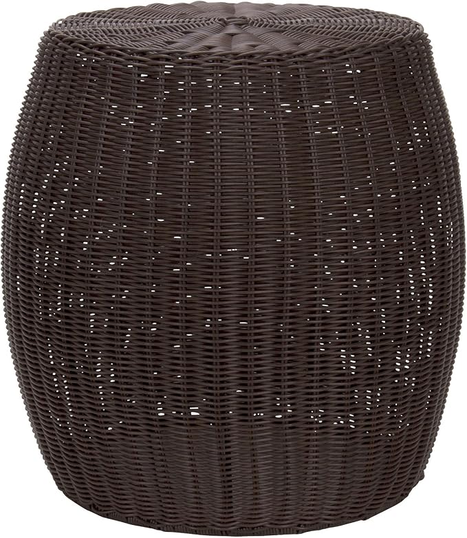 Household Essentials Handwoven Resin Barrel Side Table, Brown