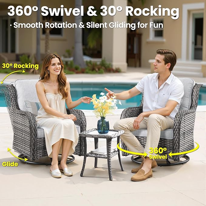 ovios 5-Piece Patio Furniture Set with Swivel Chairs Coffee Table, Outdoor Wicker Sofa with 42" Fire Pit Table, High Back Couch Modern Conversation Sets, Grey/Grey