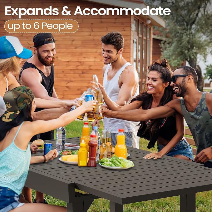 31"-63" Extendable Outdoor Dining Table Black Aluminum Expandable Patio Dining Table for 4-6 People All-Weather Extending Dining Table for Backyard Lawn Garden(Only Table)