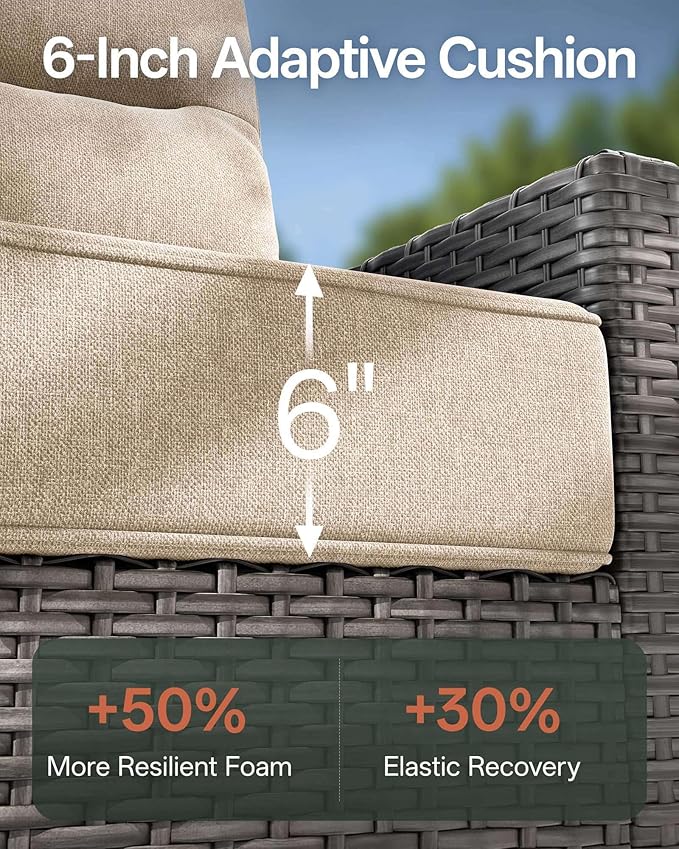 Luxury 8-Piece Patio Furniture Set with 6-Inch Thick Cushions, Outdoor Couch and Swivel Rocker Chairs, Wicker Conversation Set for Porch, Deck, Yard, Pool in Beige