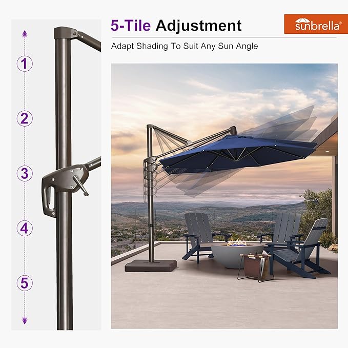 PURPLE LEAF 10' X 10' Cantilever Patio Umbrella with Base Included Round Umbrella with 360° Rotation Aluminum Outdoor Offset Hanging Umbrella for Patio Pool, Spectrum Indigo