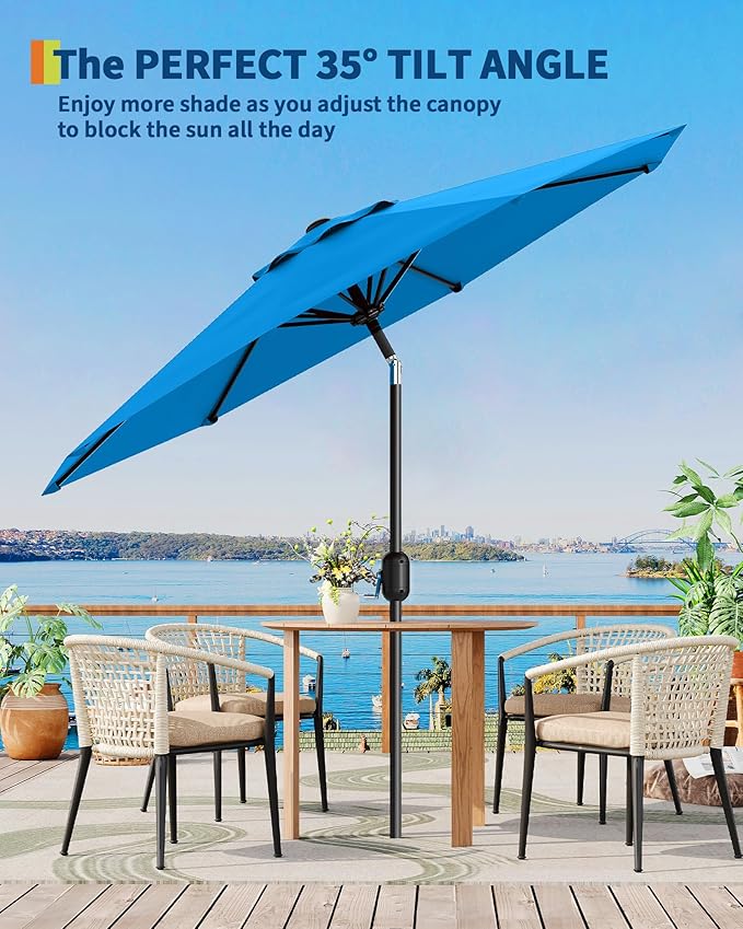 TROPOW 9FT Outdoor Patio Umbrella with 99.9% UV Protection Double-Layer Canopy, Strong Iron Frame, Crank Tilt & Detachable Pole for Easy Use, Perfect for Garden, Deck, Pool, Backyard & Patio Table,