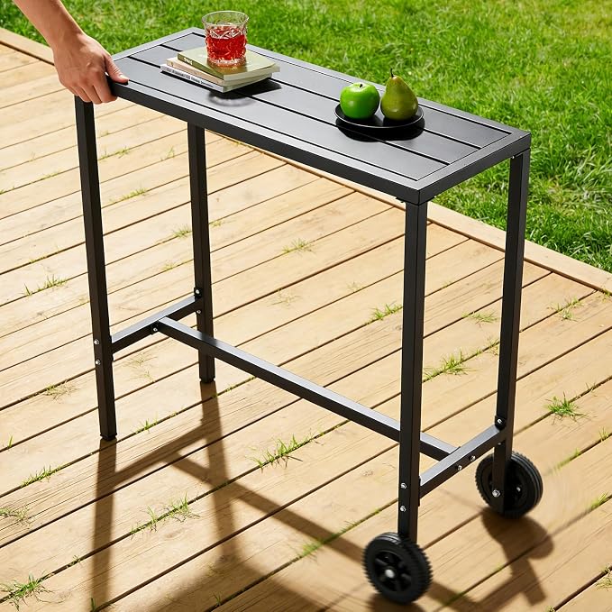 GarveeHome 39 Inch Outdoor Bar Table, Counter Height Table with Wheels & Adjustable Leveling Feet, Portable Black Bar Table for Kitchen, Patio, Balcony, Home Bar