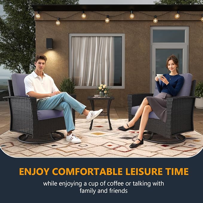 3 Pieces Outdoor Patio Furniture Set, Wicker Patio Sectional Set Conversation Wicker Swivel Chairs with Small Side Table