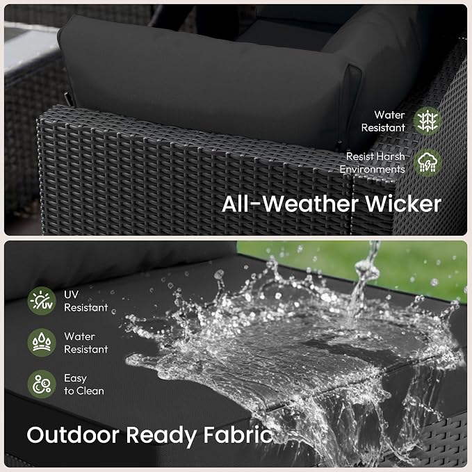 Patio Furniture Set - All-Weather - 7 Piece Patio Outdoor Conversation Set, Modular Wicker Rattan Sectional Sofa for Backyard, Garden, Poolside, Balcony, Porch, Patio,Black/Black