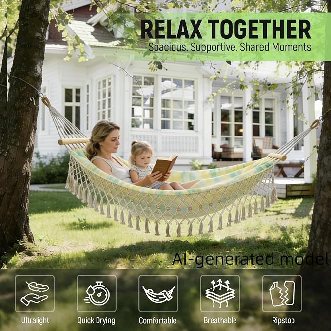 Portable Hammock,Bohemian Hammock,Rope Hammock,Suitable,Yard, Beach, Backyard,Garden (Green, 79 * 59)