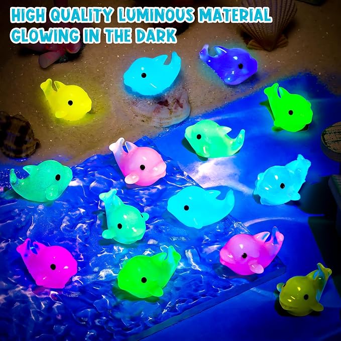 140PCS Luminous Mini Resin Dolphins Tiny Dolphin for Micro Garden | Tiny Dolphin Figurines Glow in The Dark, Cute Miniature Dolphins Animal Statues, Fairy Garden Landscape Birthday Hidden Game
