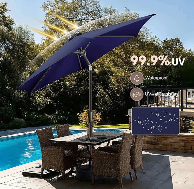 7.5ft Outdoor Patio Umbrella - Table Umbrella Waterproof UV Protection, Sombrillas de Patio with Push Button Tilt, Sun Umbrella for Pool, Porch, Garden, Deck, Backyard (Navy Blue)