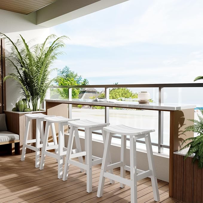 Stoog All-Weather Bar Stools Set of 2, 28" Waterproof Outdoor Barstools, Easy to Clean Low Maintenance HIPS Furniture for Bar, Kitchen Counter, Deck & Patio, White