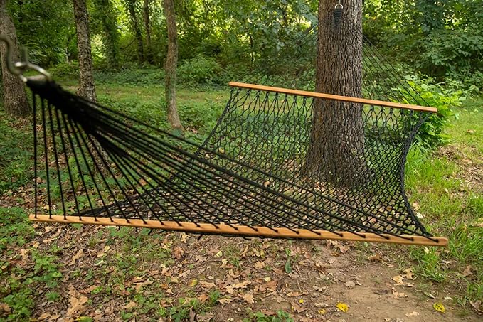 East Wind Rope Hammock, 12ft Length x 5ft Width, Large, Weather-Resistant (Black)