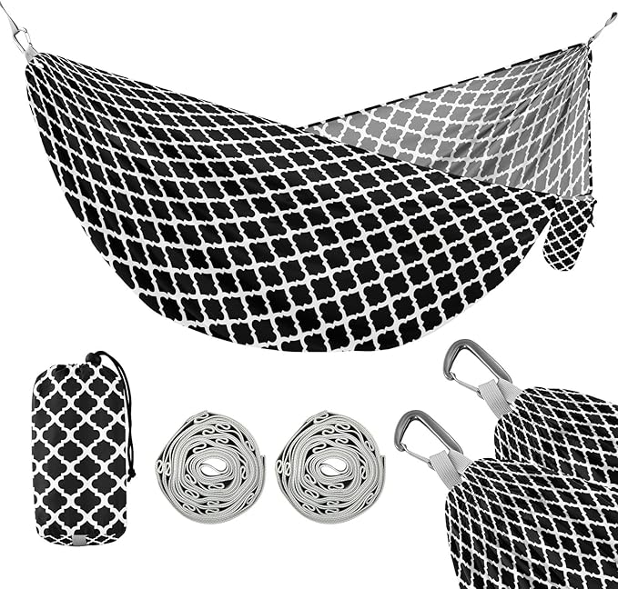 Camping Hammock Outdoor Hammocks for Outside Black Trellis Geometric Lattice Beach Trees Portable Lightweight with Pockets Tree Straps Indoor
