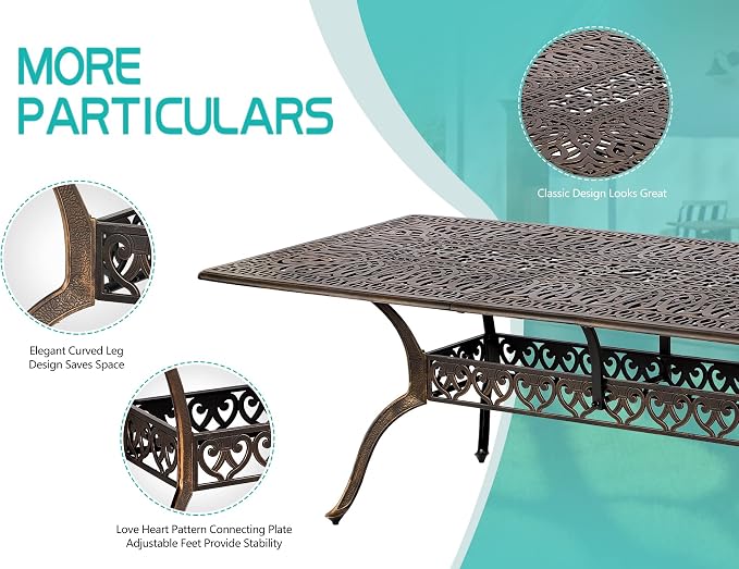 Grepatio 9 Piece Cast Aluminum Outdoor Dining Set, Patio Furniture Set with 2“ Umbrella Hole and 8 Chairs with Cushions, Patio Dining Furniture Set for Porch Poolside Garden (Khaki Grid)