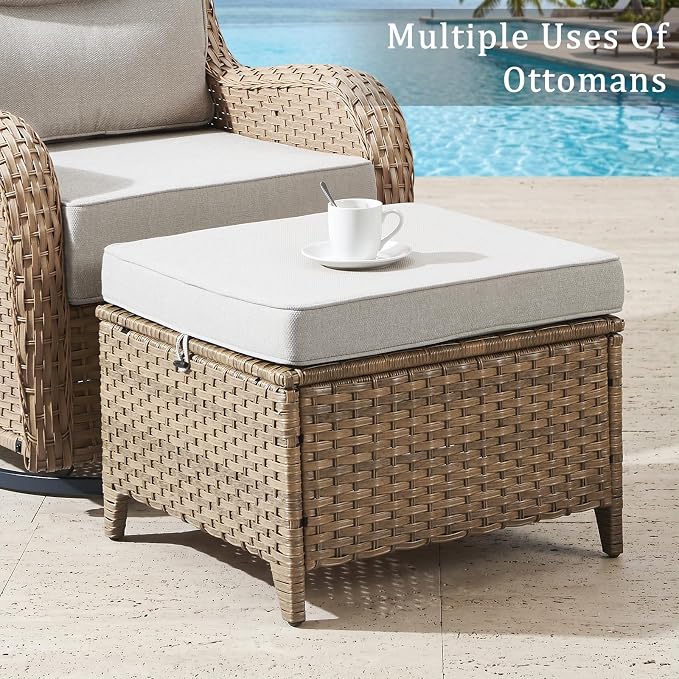 Luxury High Back Outdoor Furniture with 6-Inch Thick Cushions, Patio Furniture Set with Swivel Chairs, 7 PCS Wicker Conversation Set for Porch, Balcony, Deck and Yard