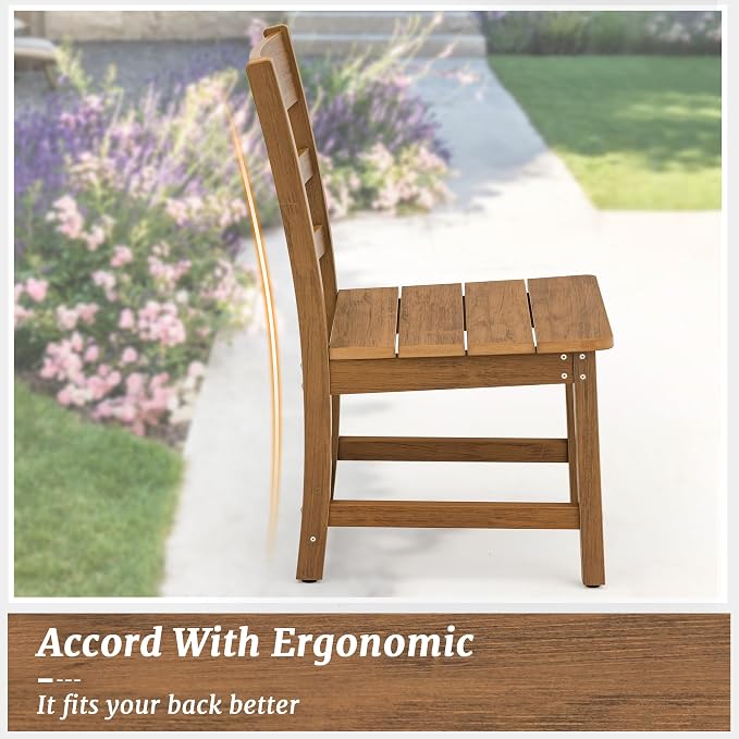 Cozyman Armless Outdoor Dining Chairs Set of 2, All Weather Resistant HDPS Patio Dining Chairs, Classic Dining Chair Support 350 LBS, for Outdoor Indoor, Garden, Backyard, Teak Color-Oil Printed
