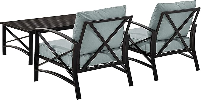 Crosley Furniture Kaplan 3-Piece Outdoor Chair and Coffee Table Set, Wicker Patio Conversation Sets for Deck, Oiled Bronze with Mist Cushions