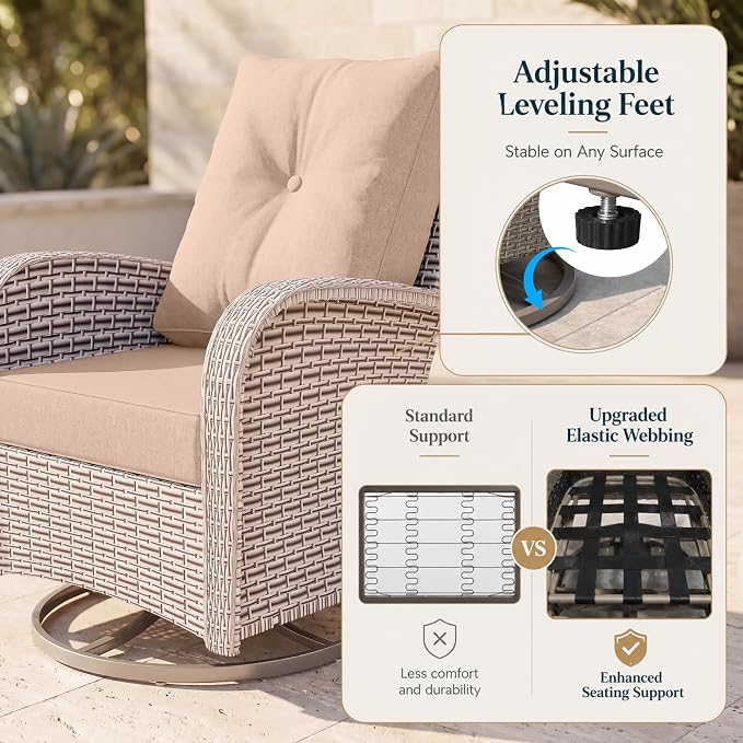 9-Piece Patio Furniture Set, Outdoor Swivel Rocking Chairs Set with 55,000 BTU Fire Pit Table,All Weather Conversation Set for Porch Poolside Balcony