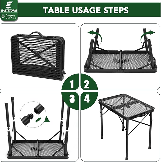 E EASTSTORM Folding Picnic Table for Grill Outdoor Camping Table with Portable Mesh Bag, Compact & Foldable for Easy Storage - Great for Picnic, Garden, Patio, Dining, BBQ, Party, Market 2Ft