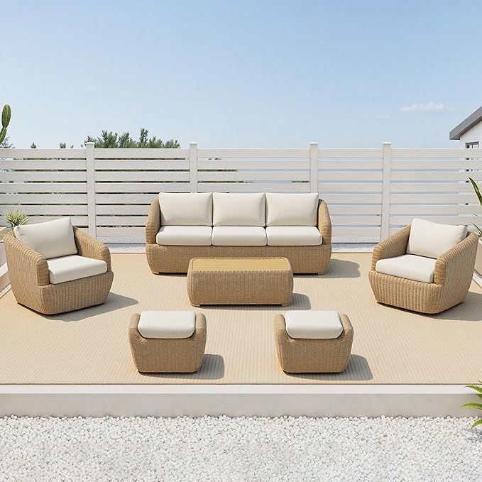 CHITA 6 Pieces Patio Wicker Furniture Set, Outdoor Rattan Bistro Set with Removable Thickened Cushions, Fully Assembled