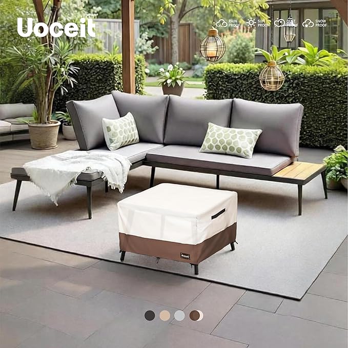 Square Patio Table Covers,40Wx40Dx23H Inches 100% Waterproof 600D Heavy Duty Outdoor Rectangular Side Table Cover,Beige&Brown Modern Style Outdoor Furniture Cover