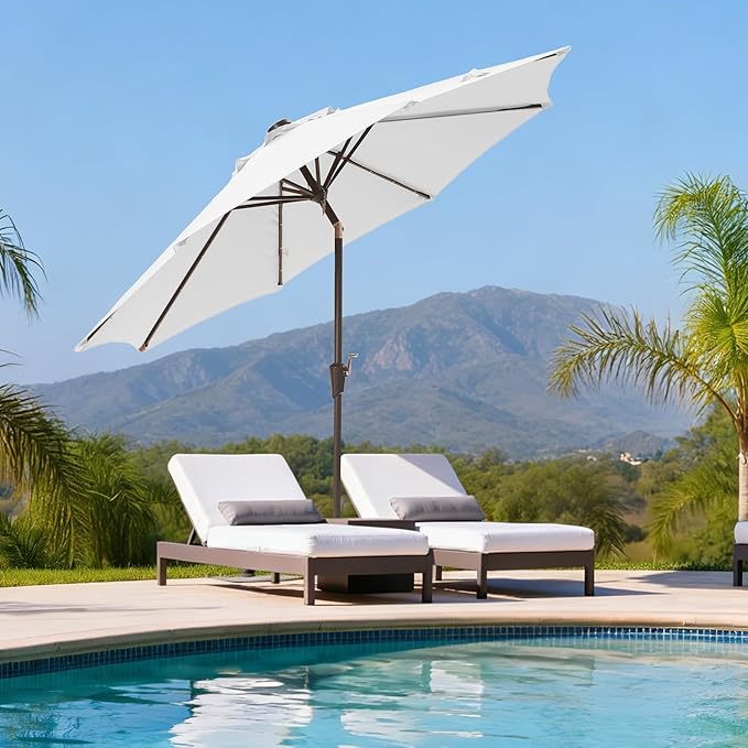 9FT Solar-Powered LED Patio Umbrella with Tilt Crank,Outdoor Market Umbrella with 32 Lights,Sunshade for Deck, Garden and Pool