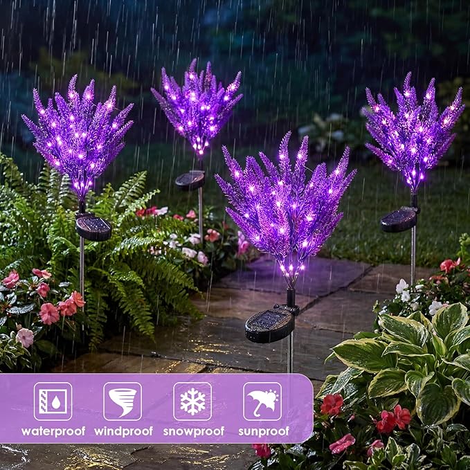 VIHOSE 4 Pack Purple Solar Lavender Stake Lights IP65 Waterproof Outdoor LED Flower Light with Upgraded Solar Panel for Outside Yard Patio Landscape Lawn Garden Decorative for Mom Grandma Gifts