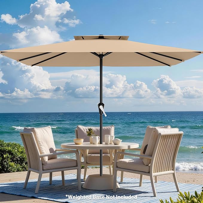 AreShark 8'x10' 2 Tiers Rectangular Patio Umbrella - Outdoor Umbrella Waterproof UV Protection, Market Table Umbrella w/Crank for Pool, Backyard, Deck(Beige)