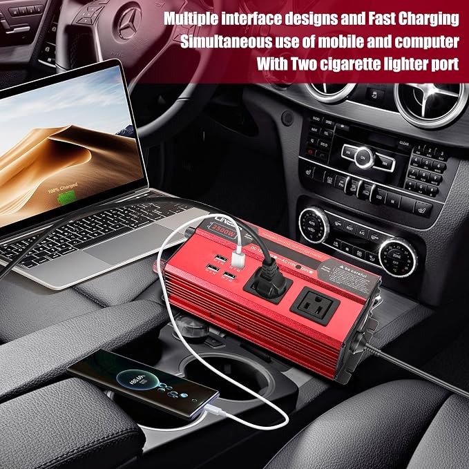 2500 Watt Power Inverter with LED Display,Dual AC Outlets,4 USB Port, 12V DC to 110V AC Converter Car Power Inverter for Car, RV, Truck, Off Grid Solar System, Camping
