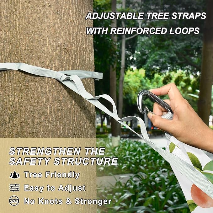 Camping Hammock Outdoor Hammocks for Outside Peaches Leaves Beach Trees Portable Lightweight with Pockets Tree Straps Indoor