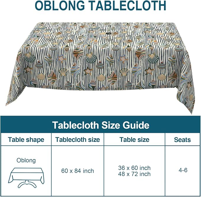 DYTXIII Outdoor Rectangle Tablecloth with Umbrella Hole and Zipper 84" x 60", Water Repellent Floral Picnic Cover, Fade & Wrinkle Resistant Tablecloth for Patio/Garden/Party Table, Crayon Shells