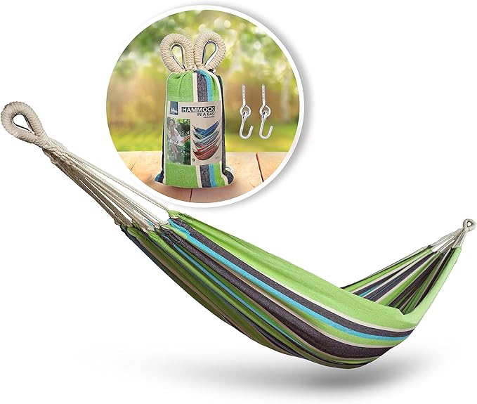 Bliss Hammocks BH-400-CC 40" Wide Hammock w/Hand-Woven Rope Loops & Hanging Hardware, Outdoor, Patio, Backyard Durable, Cotton and Polyester Blend, 220 Lbs Capacity, Country Club