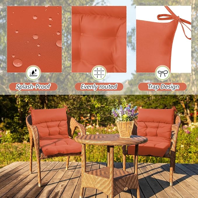 Sintuff 2 Pcs 44 x 21 x 4 Outdoor Chair Cushion Patio Chair Cushions Seat/Back Tufted Pillow with Ties Water Resistant Replacement Indoor Patio Furniture Outdoor Furniture (Solid Color,Spice)