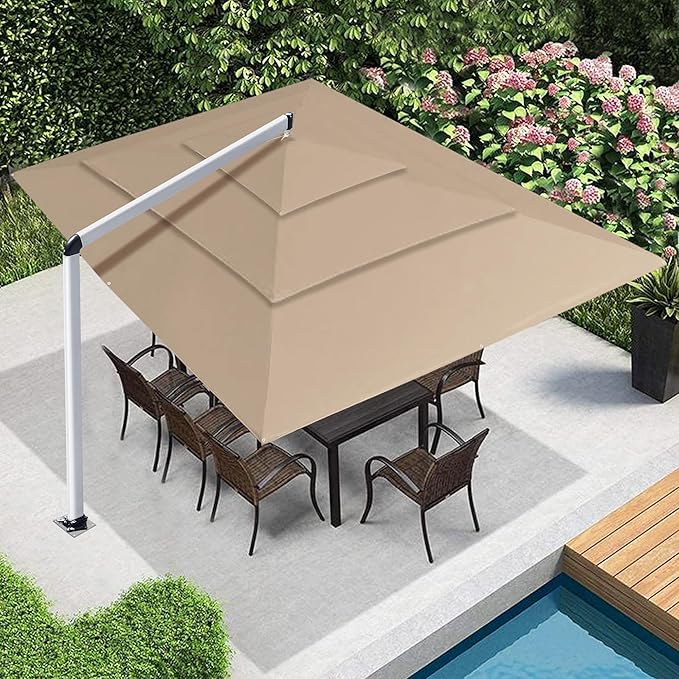 EliteShade USA Atlas 3-Tier 10x13FT Full Aluminum Cantilever Patio Umbrella for Outdoor Restaurant Garden Courtyard Deck Pool and Marketing with Light (No battery), Heather Beige