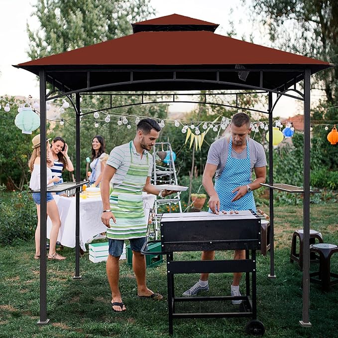 Grill Gazebo Replacement Canopy Top - Wonwon 5x8 Gazebo Roof Double Tiered Outdoor BBQ Roof Cover Grill Shelter Only Fit for Model L-GG001PST-F (Burgundy)
