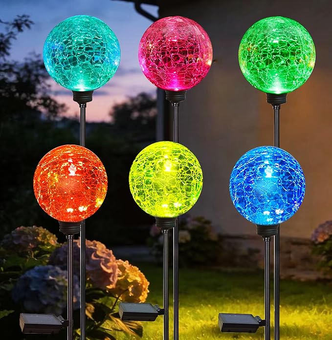 Solar Garden Lights, 6 Pack Multi-Color Changing Solar Globe Lights Outdoor Waterproof Decorative for Yard, Powered Glass Ball Garden Lights for Patio Decoration (6pack)