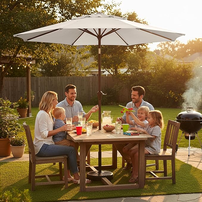 9ft 2-Tiers Patio Umbrella,Outdoor Market Table Umbrella with Push-Button Tilt & Crank | UV Protection,Suit for Backyard,Garden,Pool,Deck(Creamy-white)