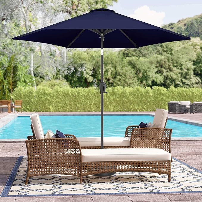 10FT Patio Umbrella Outdoor - Table Umbrella with 6 Sturdy Ribs, Market Umbrella with Push Button Tilt, UV Protection for Pool, Porch, Garden, Deck, Backyard (Navy Blue)