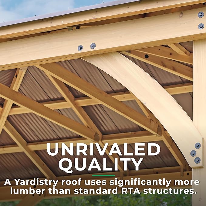 Yardistry 10 x 12 Meridian Cedar Wood Gazebo Pavilion for Patios, Decks, Garden, Backyard, Durable, Aluminum Roof