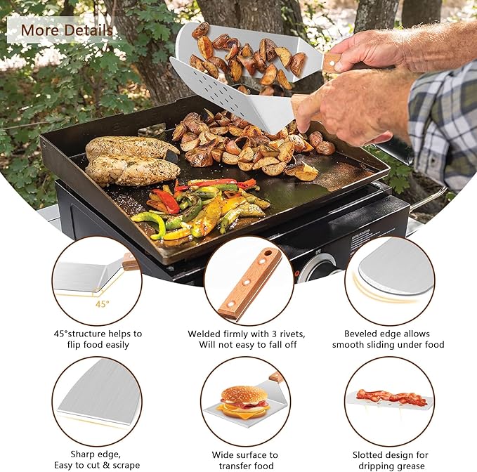 25Pcs Griddle Accessories Kit for Blackstone, Joyfair Stainless Steel Flattop Grilling Spatula Accessory Tools Set with Smash Burger Press Basting Cover for Outdoor BBQ Hibachi Cooking (Wooden Handle)